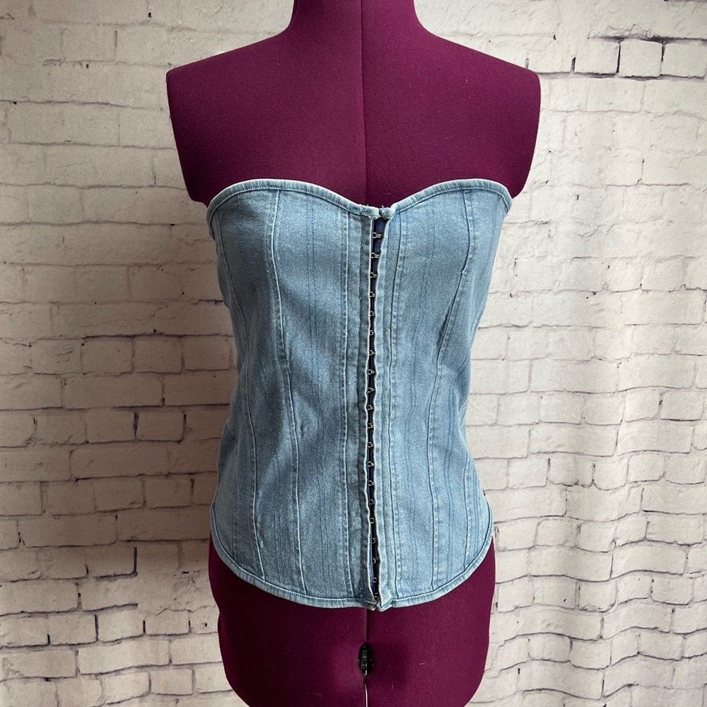 Jean look denim corset lace up top size medium